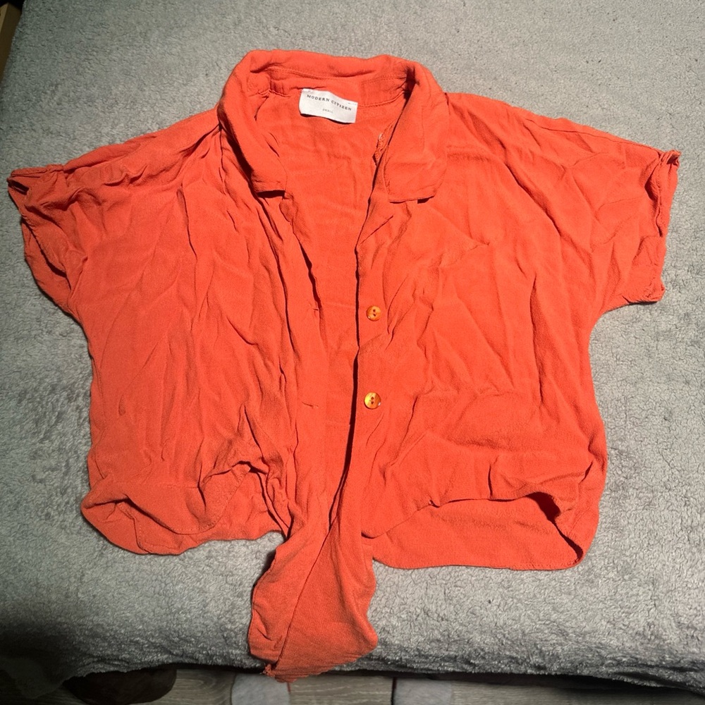 Modern Citizen Jude Orange Cropped Tie-Front Shirt Size S 100% Rayon